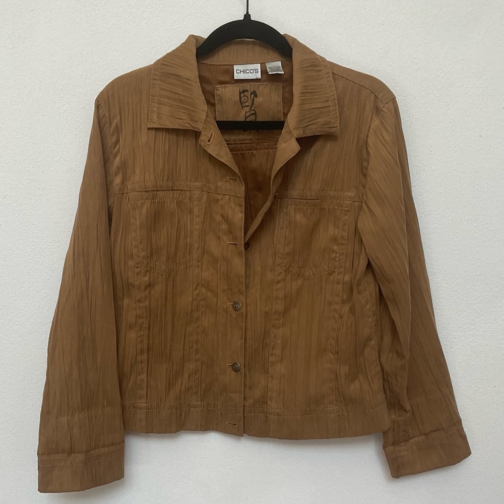 Chicos Brown Western Button Front Jacket Size 1 US M/8 Fall Cowgirl Classic